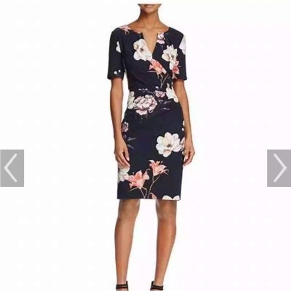 NWT. Adrianna Papell 2 Pleat Detail Printed Sheath Dress. - Picture 2 of 14